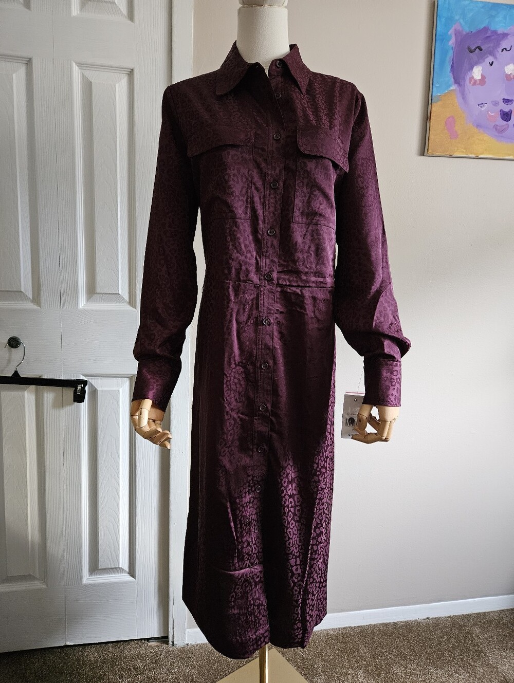 Long Sleeve Shirt Dress in Deep Burgundy